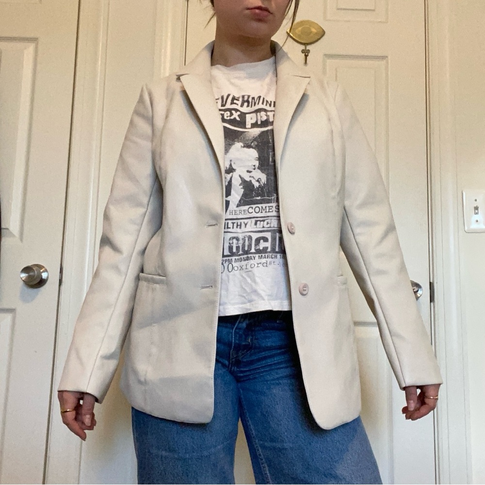 Cream faux leather blazer